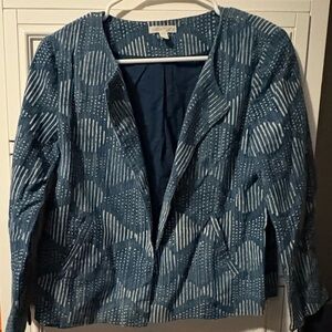 Eileen Fisher Abstract Grandmacore Academia Office Blue Blazer size XS